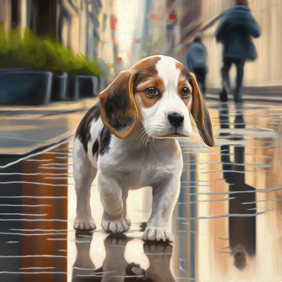 8x10 Beagle‎ in the City Watercolor Oil Painting Print - Picture 2 of 4